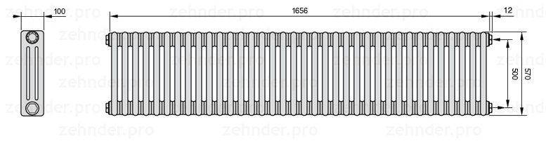 Схема (чертеж) Радиатор Zehnder Charleston 3057/36 №7610 Technoline TL